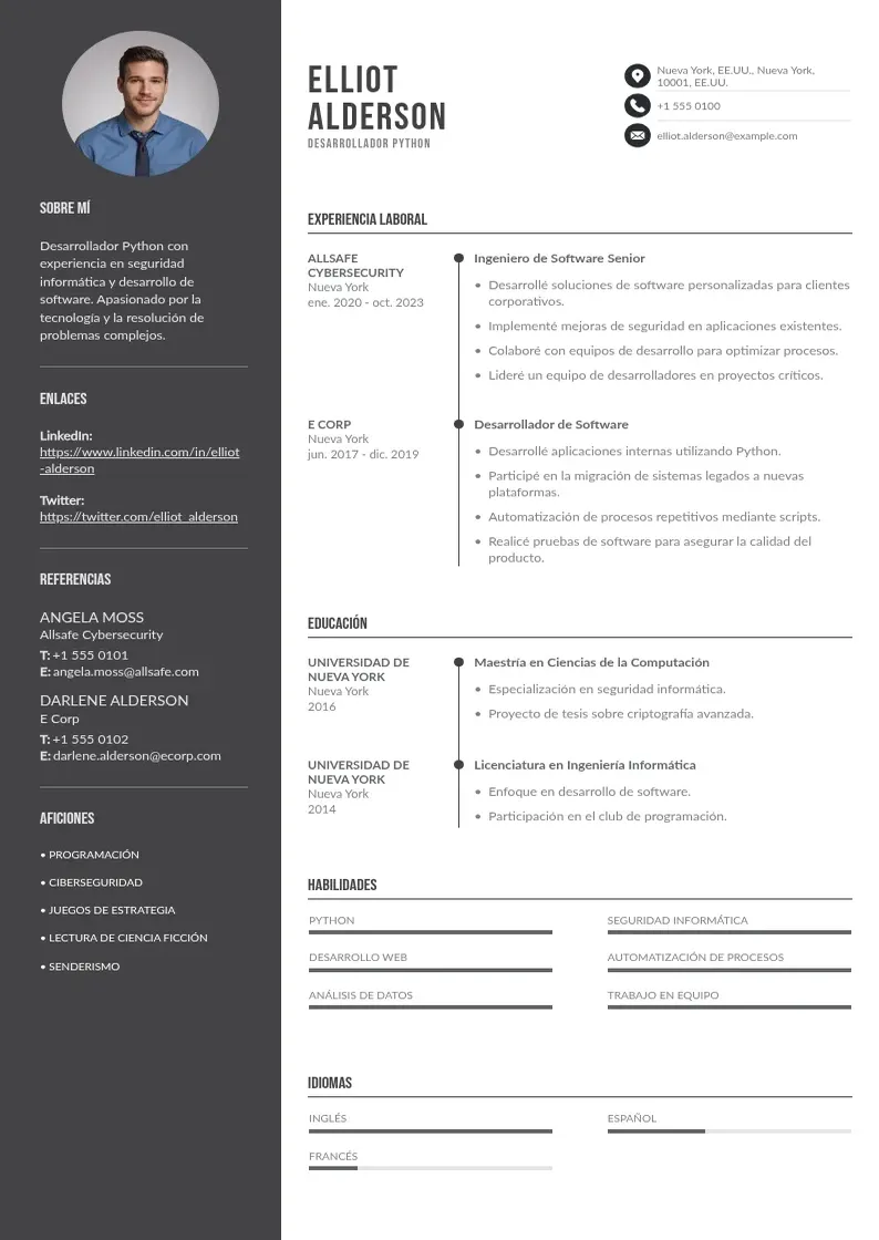 two column cv-desarrollador-python resume example
