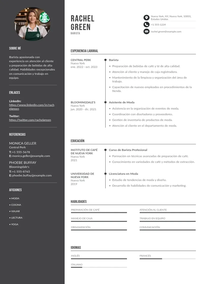 two column cv-barista-de-starbucks resume example