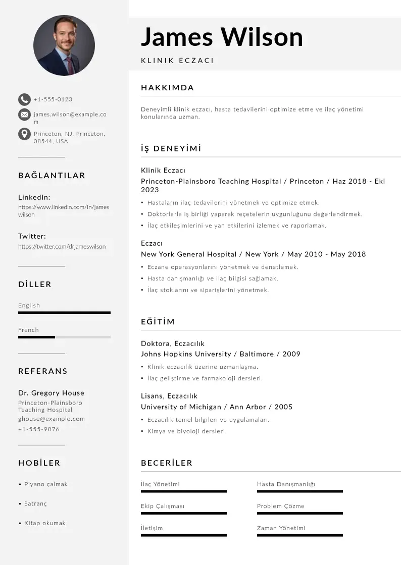 Mūsdienīga Klinik Eczacı  CV veidne