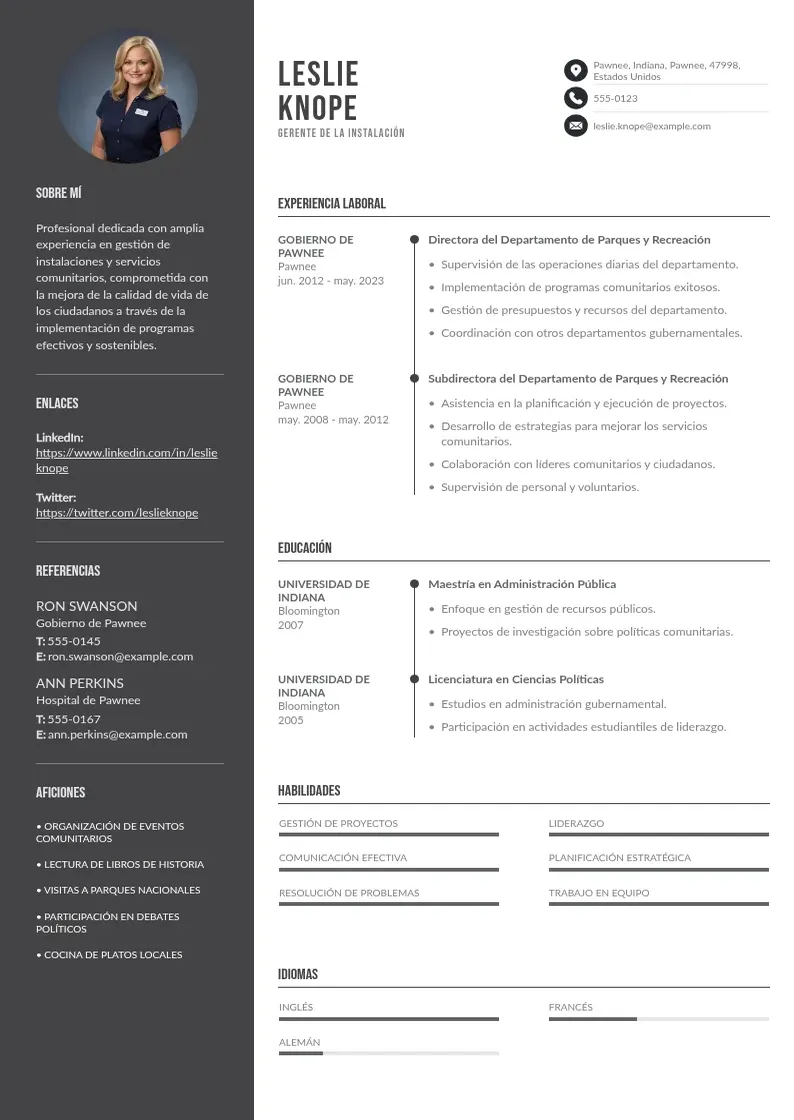 two column cv-gerente-de-la-instalacion resume example
