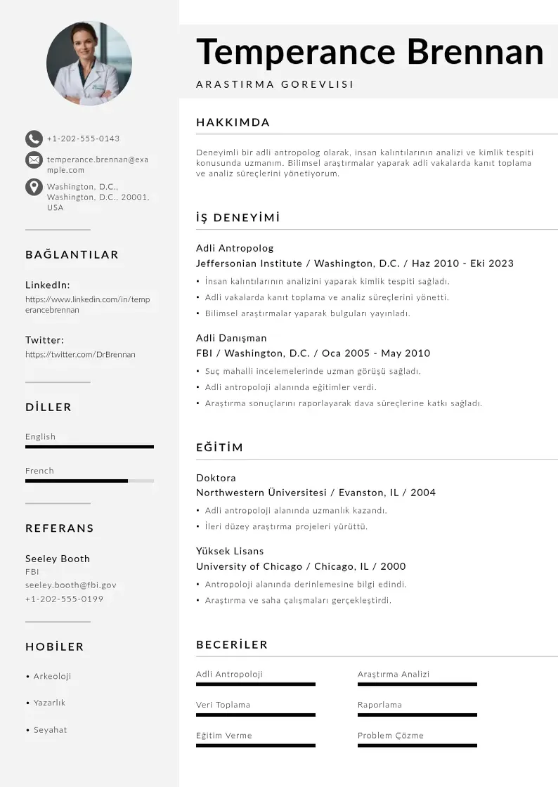 Mūsdienīga Arastirma gorevlisi oz gecmisi CV veidne