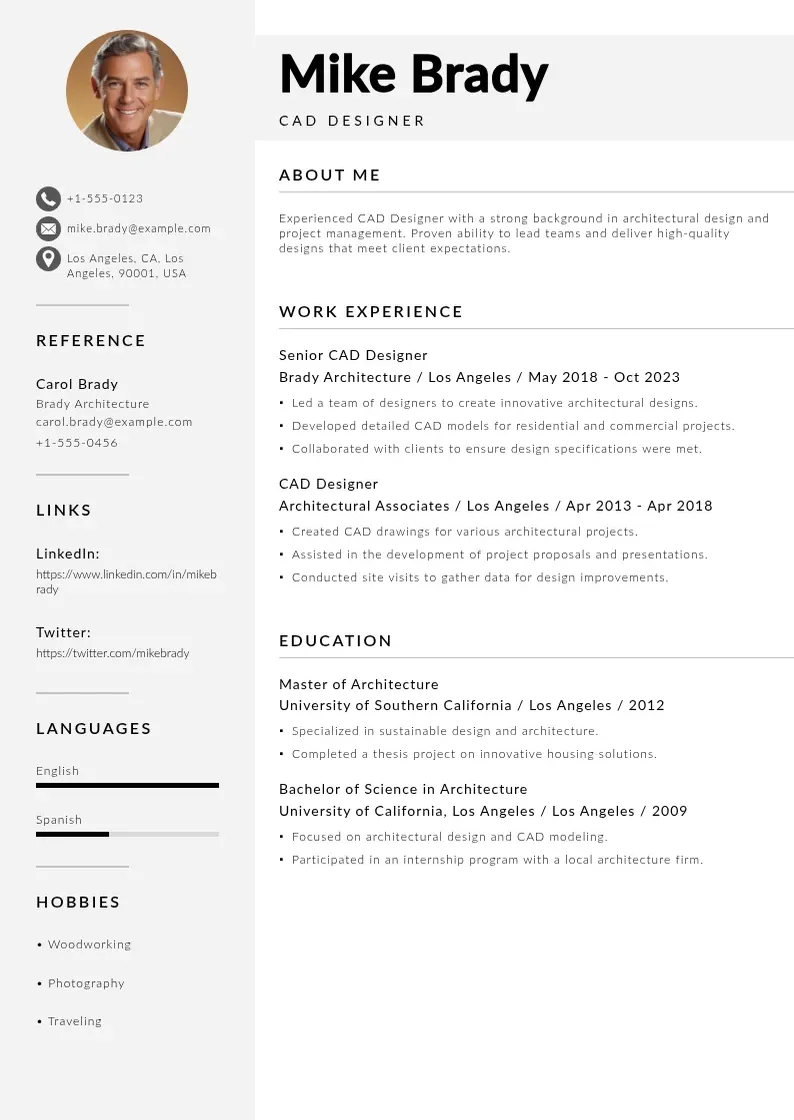 modern Cad designer resume resume template