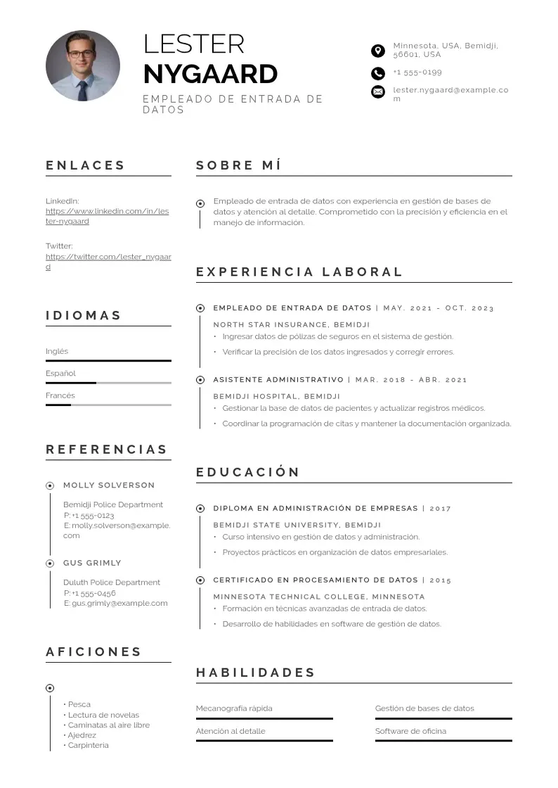 two column cv-empleado-de-entrada-de-datos resume example