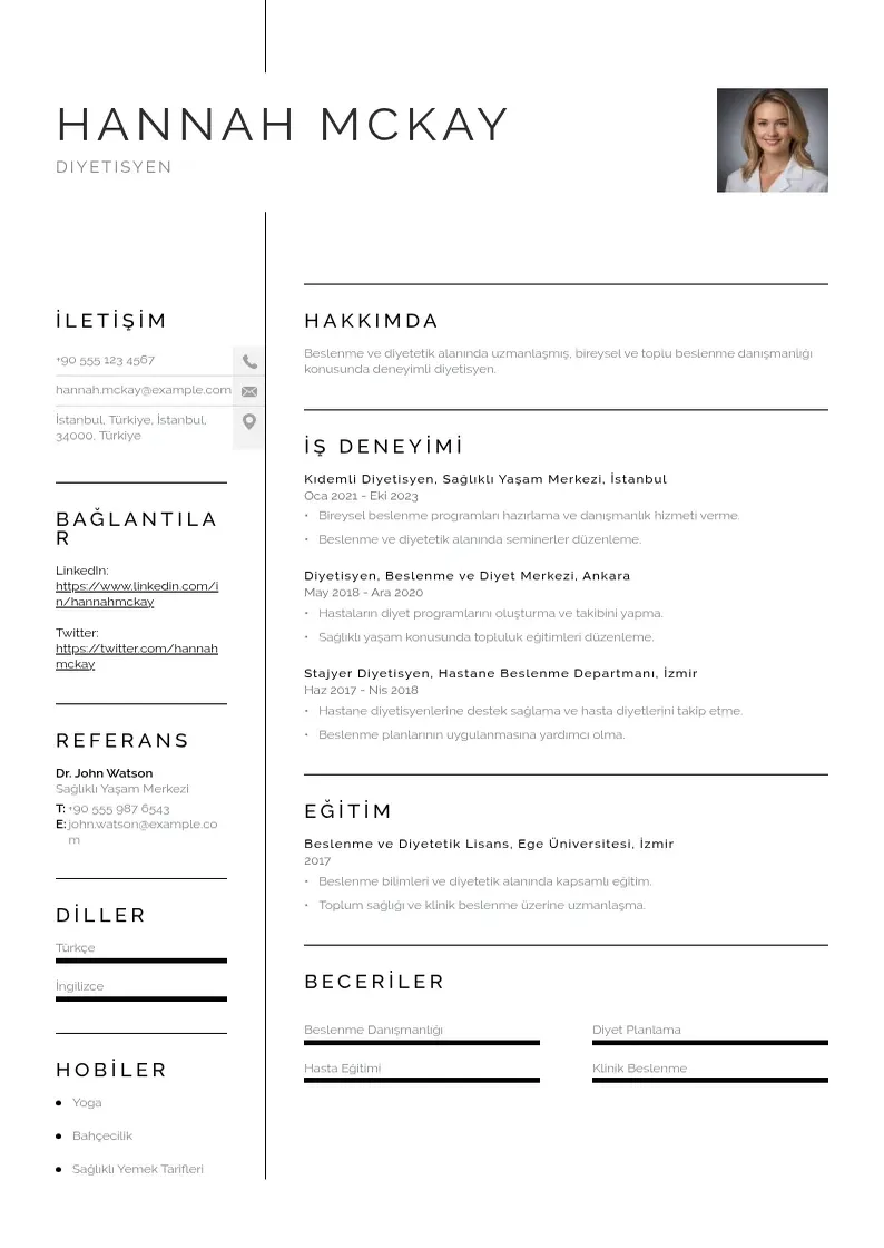 Vienkārša Diyetisyen CV piemērs