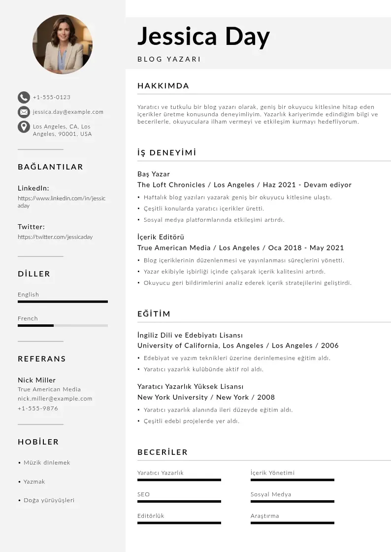 Mūsdienīga blog yazarı  CV veidne
