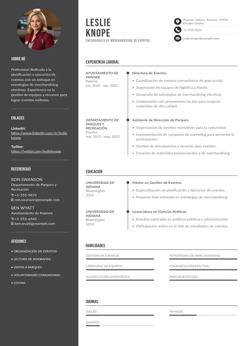 two column encargadoa-de-merchandising-de-eventos resume example