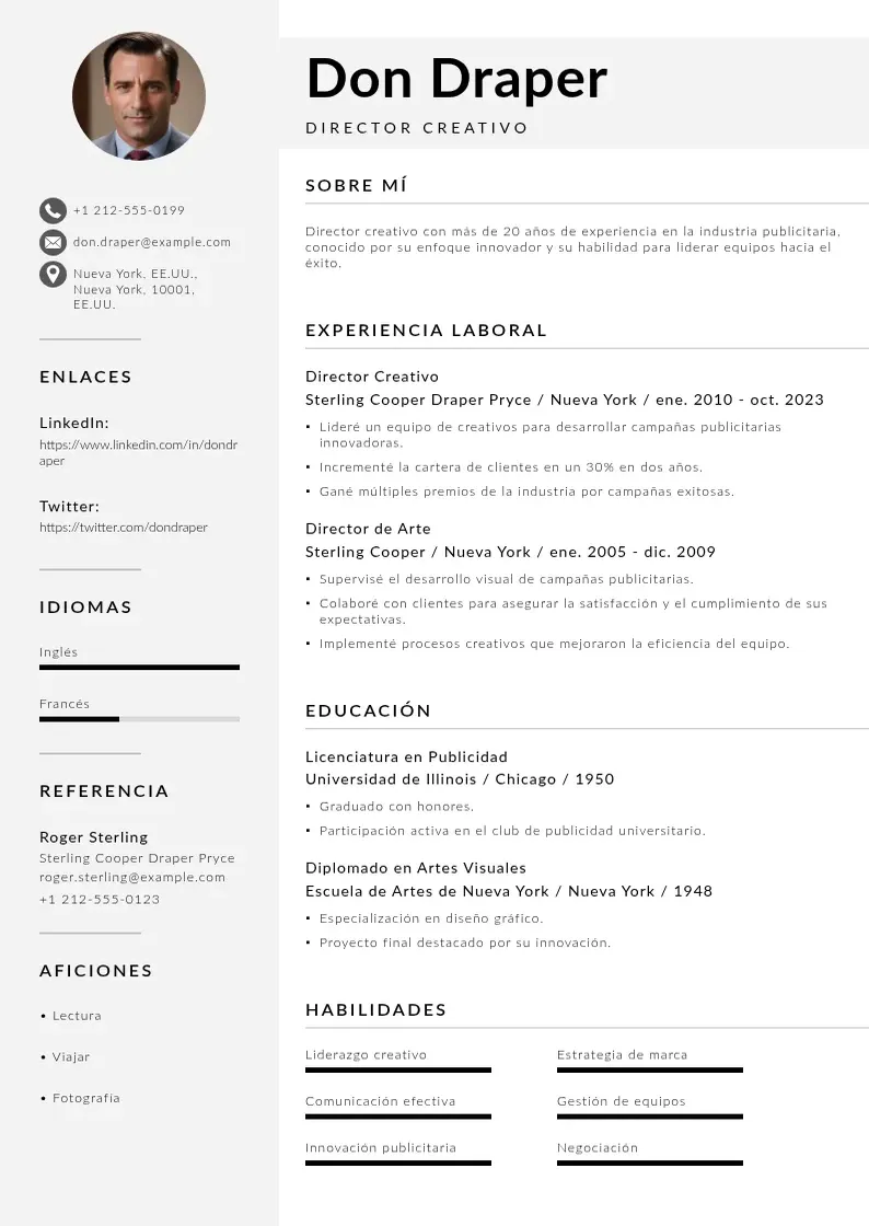 two column cv-en-espanol-ejemplo resume example