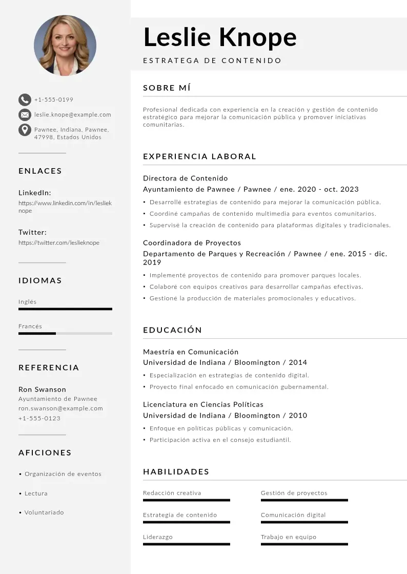 two column estratega-de-contenido resume example