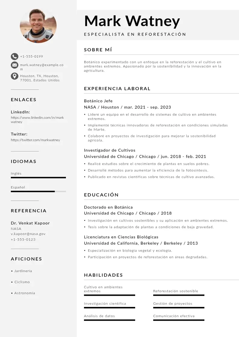 two column especialista-en-reforestacion resume example