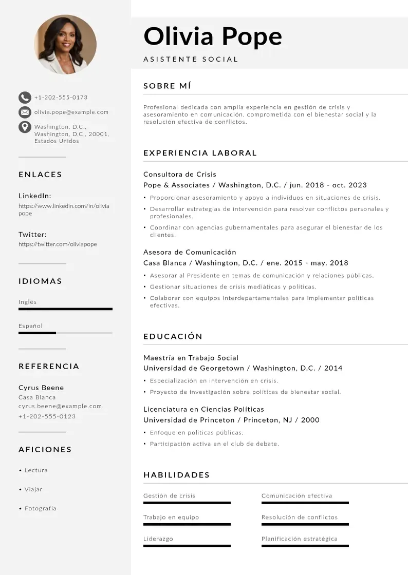 two column asistente-social resume example