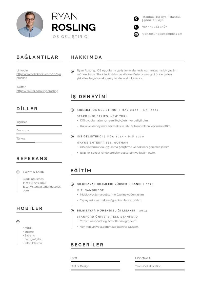 Profesionāla iOS Geliştirici  CV veidne