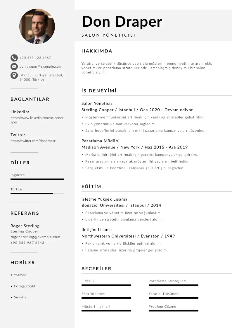 Mūsdienīga Salon Yöneticisi  CV veidne