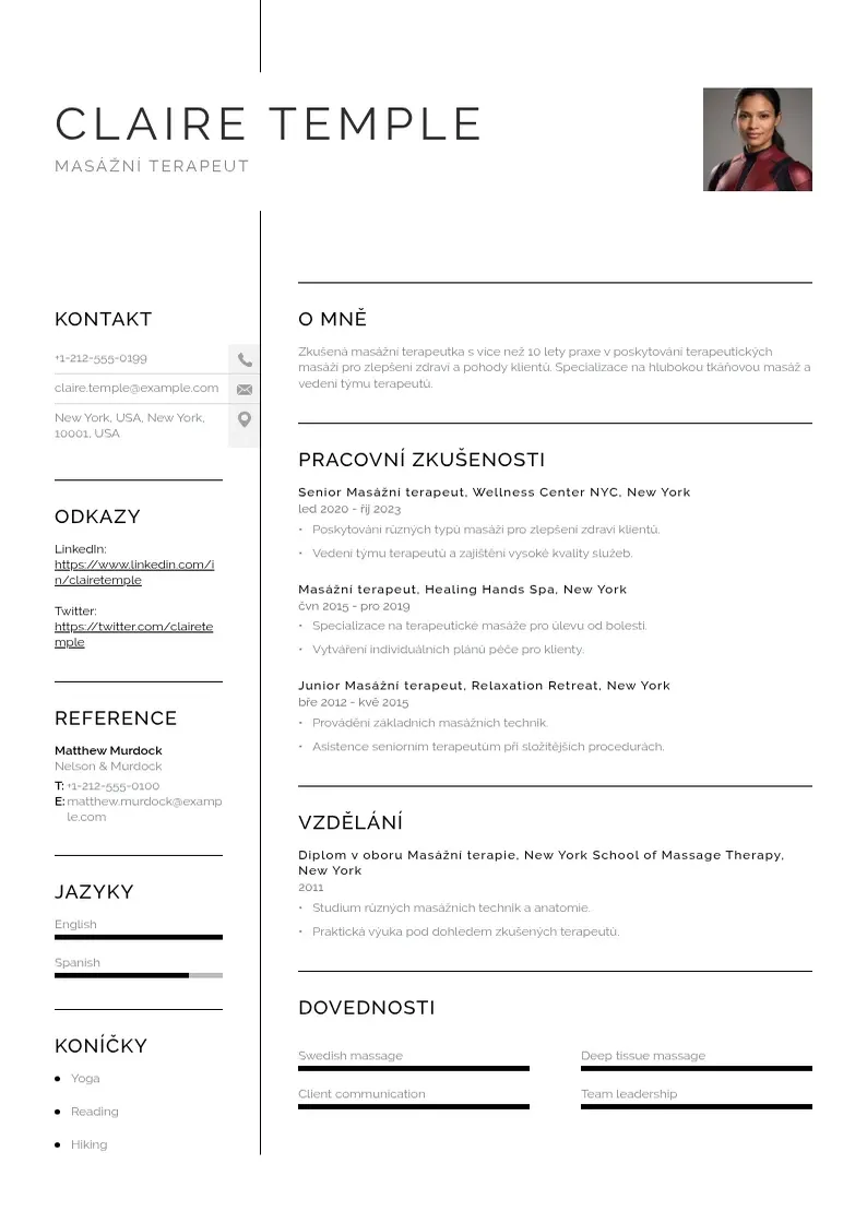 Vienkārša Masazni terapeut zivotopis CV piemērs