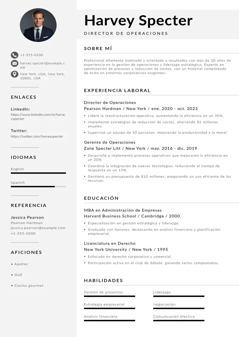 two column cv-director-de-operaciones resume example