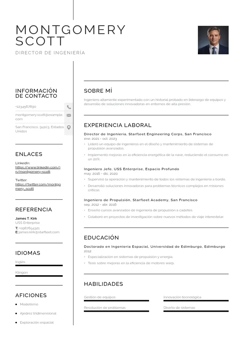 two column cv-director-de-ingenieria resume example