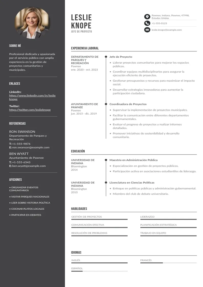 two column jefe-de-proyecto resume example