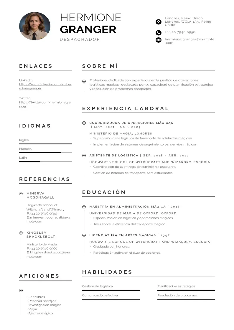 two column cv-despachador resume example