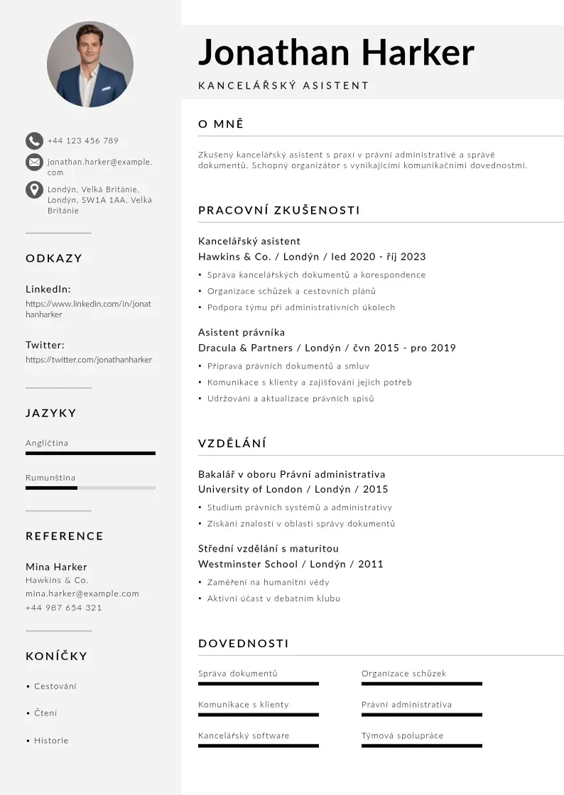 Mūsdienīga Kancelarsky asistent zivotopis CV veidne