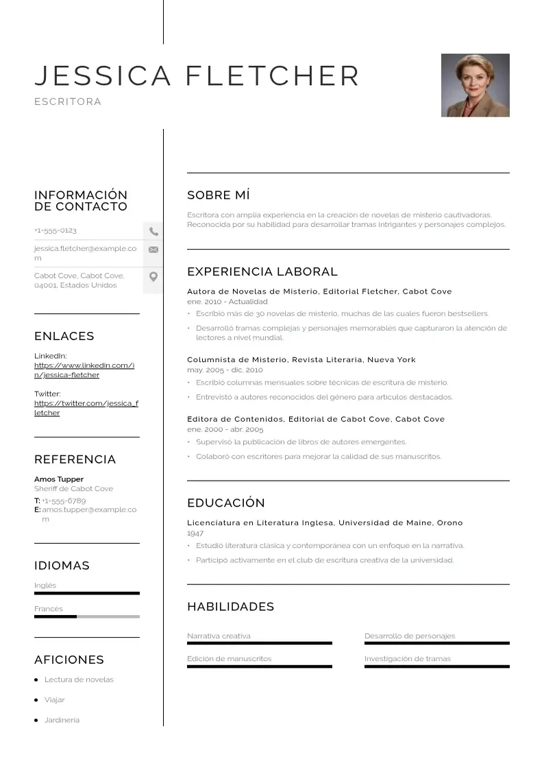 two column cv-escritor resume example