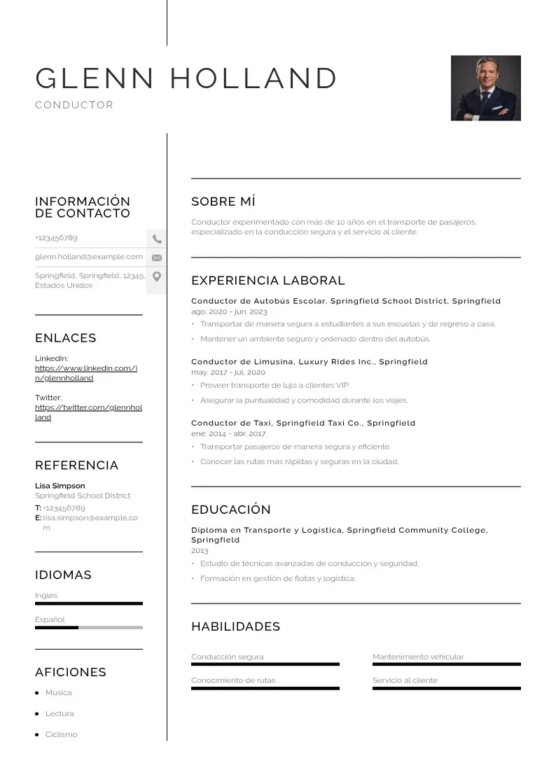 two column cv-conductor resume example