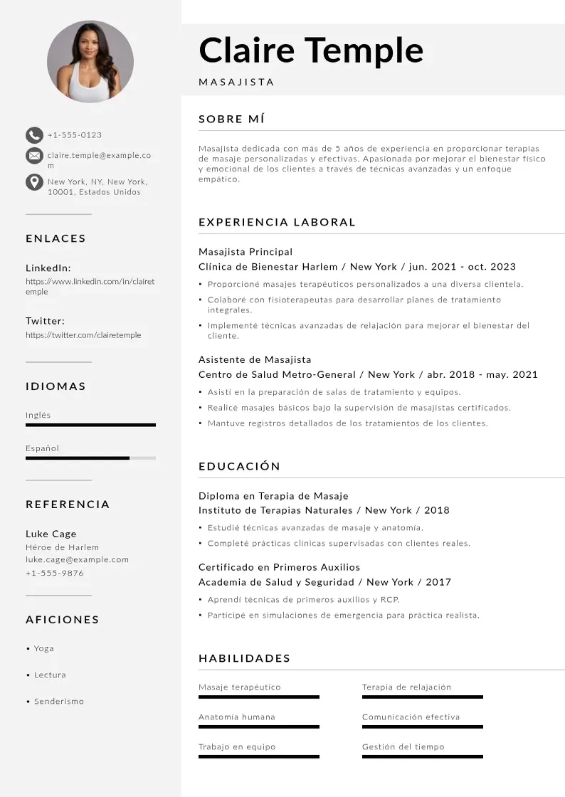 two column masajista resume example