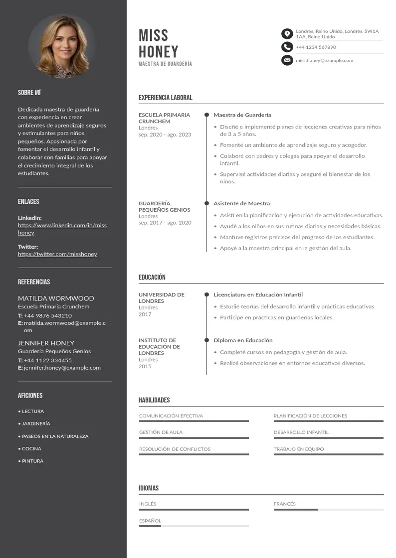 two column cv-maestra-de-guarderia resume example