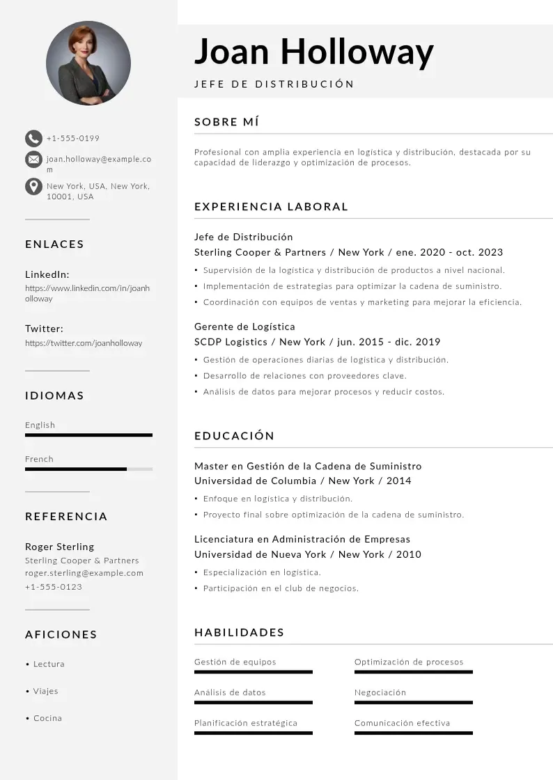 two column cv-jefe-de-distribucion resume example