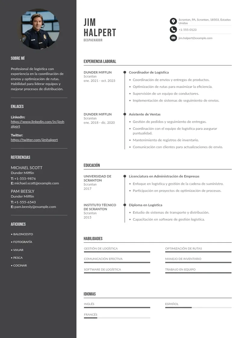 two column cv-despachador resume example