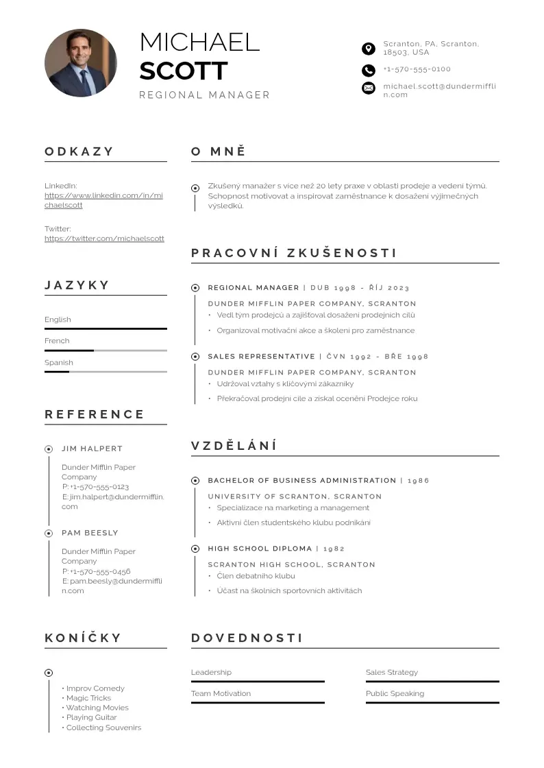Profesionāla Zivotopisy serveru CV veidne