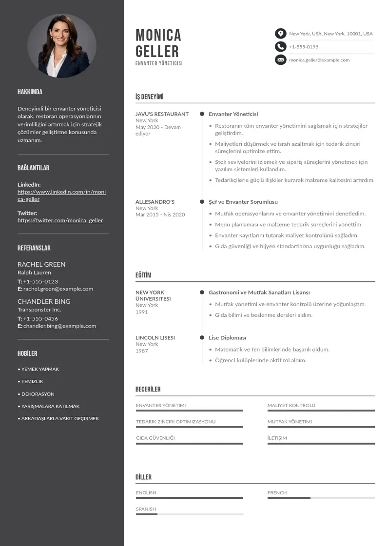 Divu kolonnu Envanter yöneticisi  CV piemērs