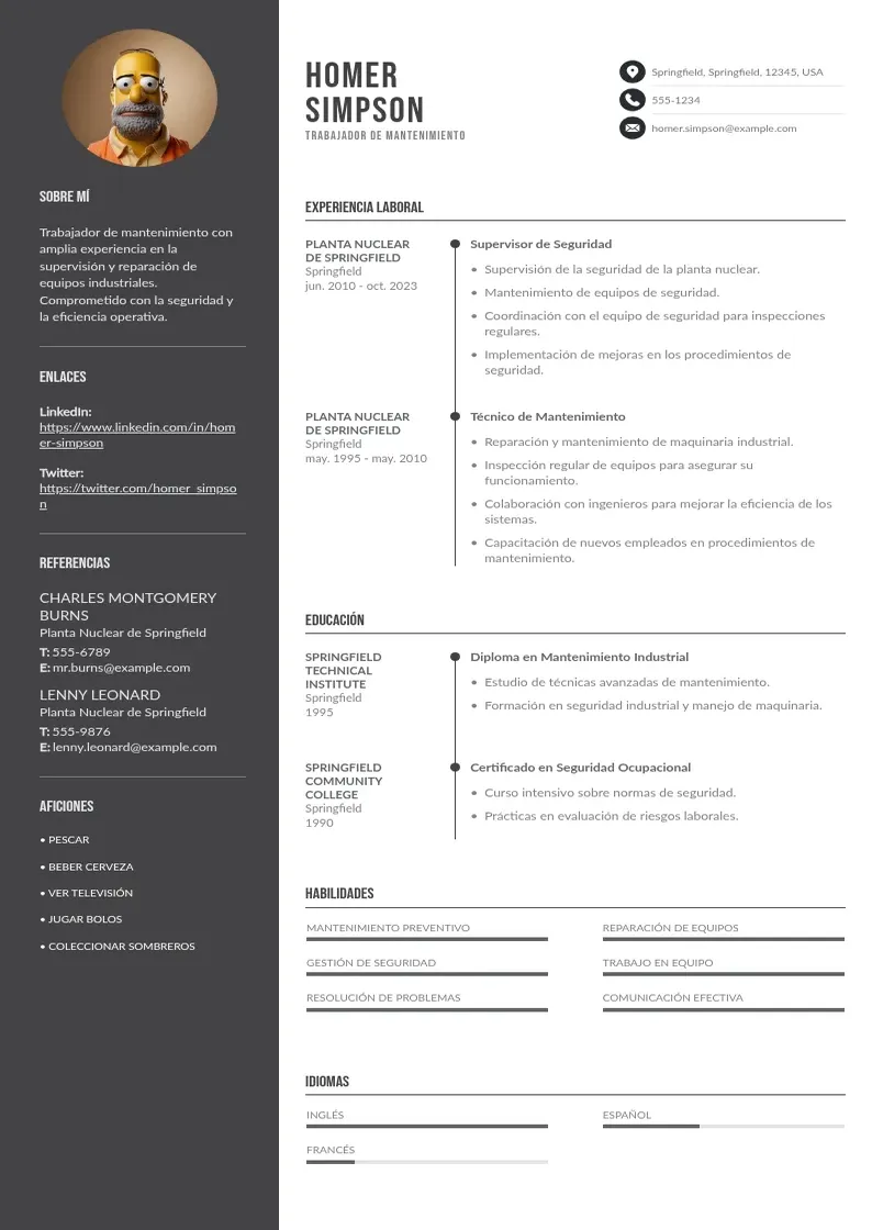 two column cv-trabajador-de-mantenimiento resume example