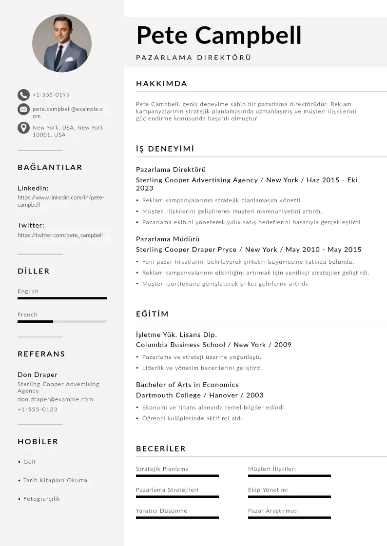 Mūsdienīga Pazarlama Direktörü  CV veidne