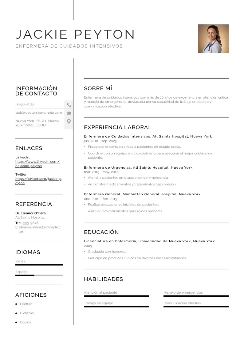 two column enfermera-de-cuidados-intensivos resume example