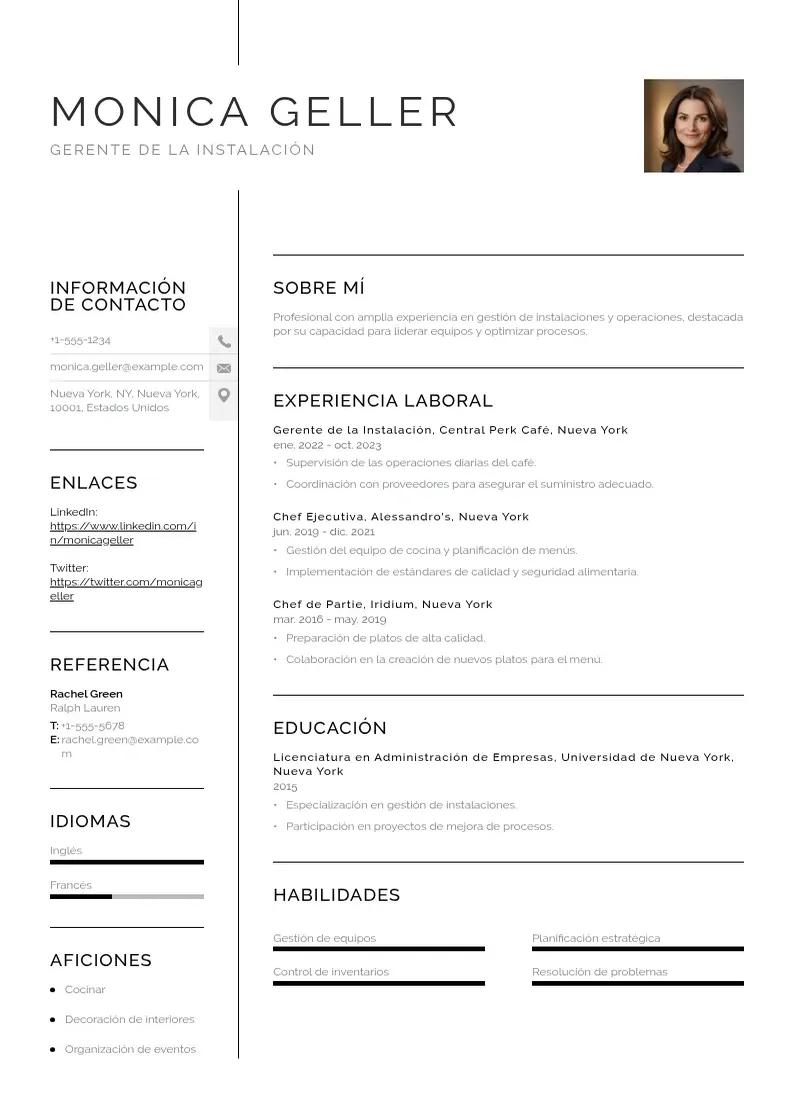 two column cv-gerente-de-la-instalacion resume example