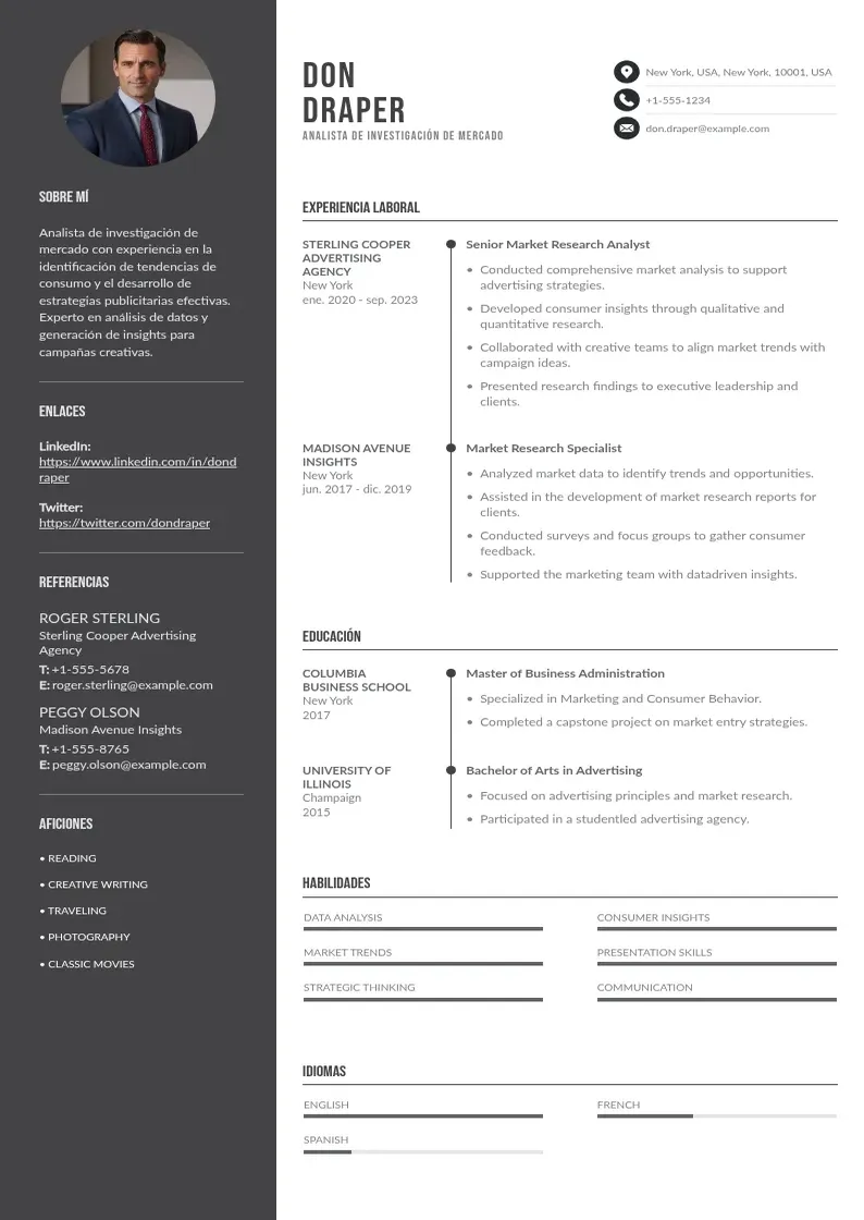 two column cv-analista-de-investigacion-de-mercado resume example