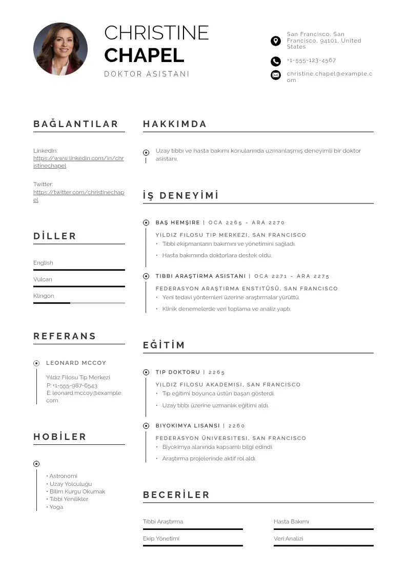 Profesionāla Doktor Asistanı  CV veidne