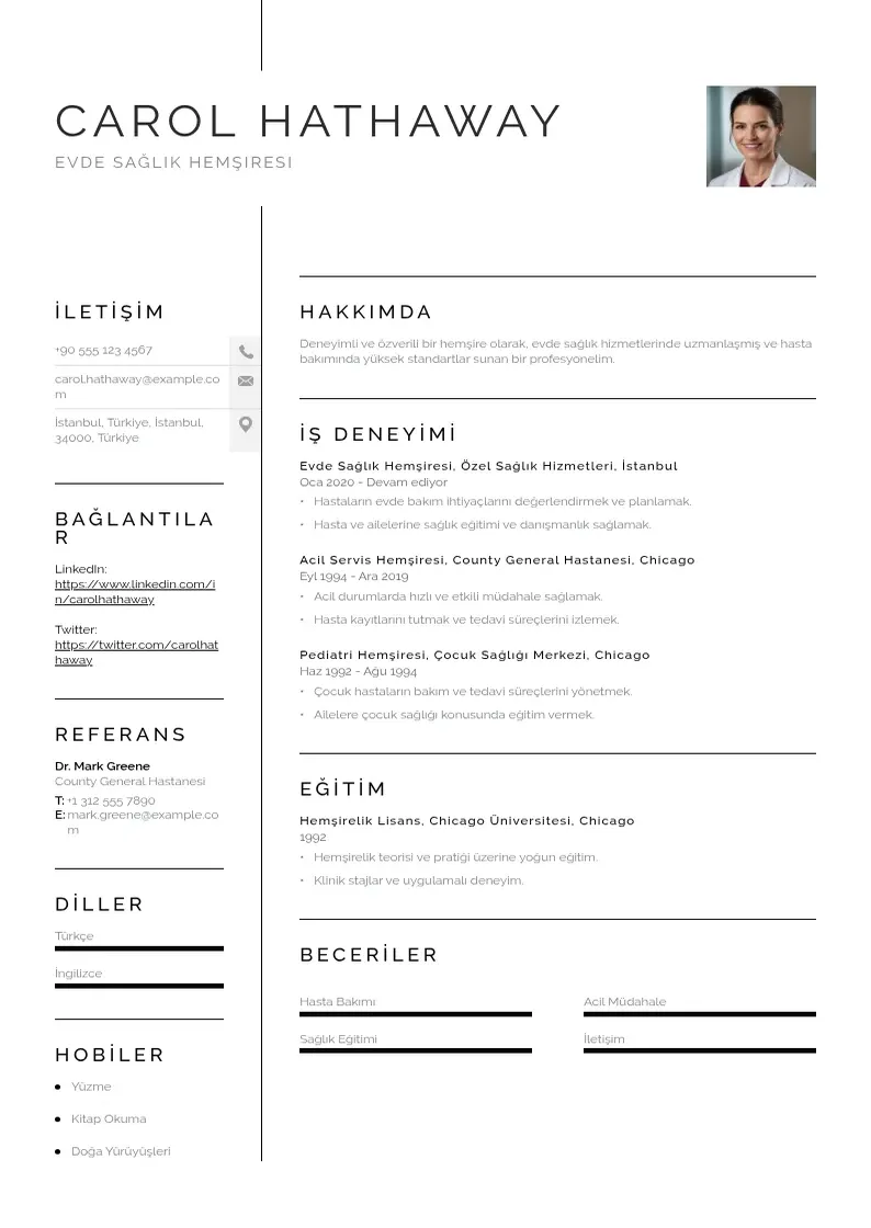 Vienkārša Evde Sağlık Hemşiresi  CV piemērs