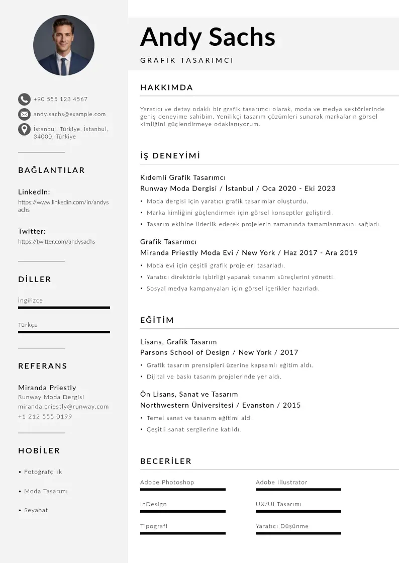 Mūsdienīga Grafik tasarimci CV veidne