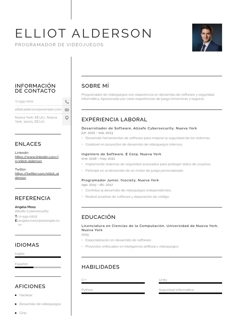two column programador-de-videojuegos resume example