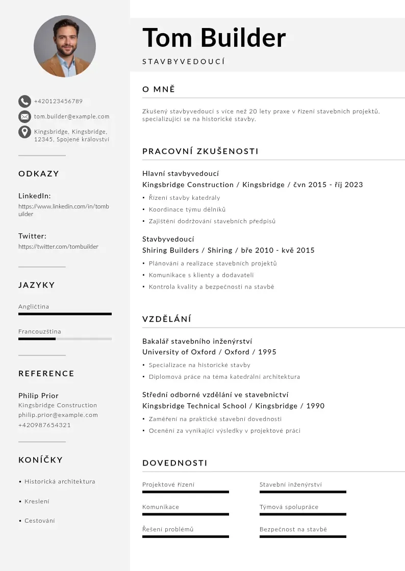 Mūsdienīga Stavbyvedouci zivotopis CV veidne