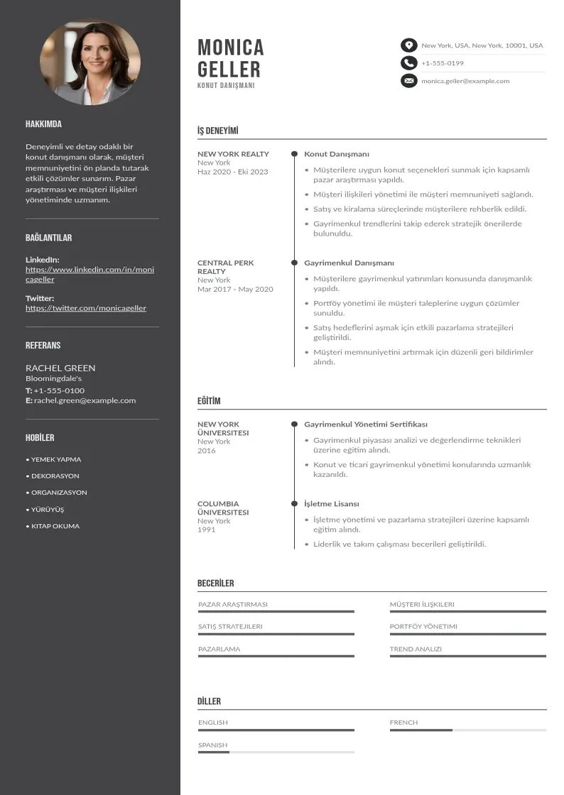 Divu kolonnu Konut Danışmanı  CV piemērs