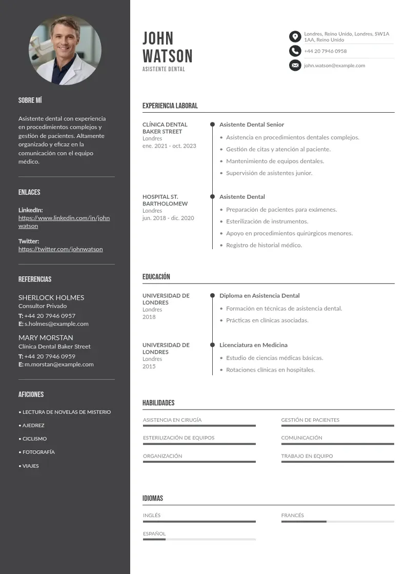 two column ejemplo-curriculum-asistente-dental resume example