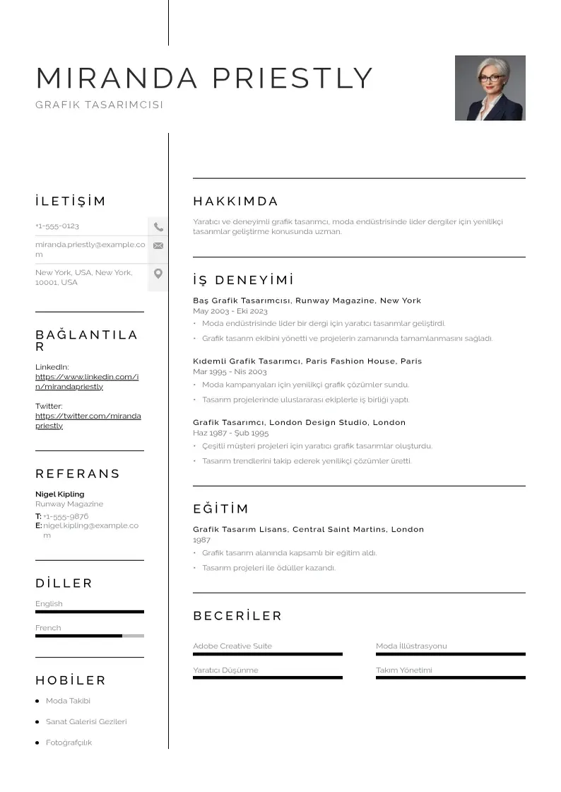 Vienkārša Grafik tasarimcisi ozgecmis CV piemērs