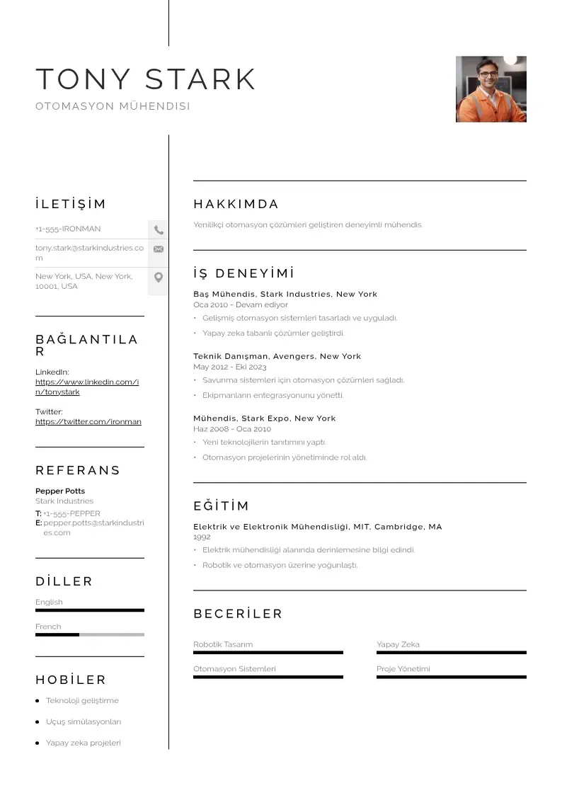 Vienkārša Otomasyon mühendisi  CV piemērs