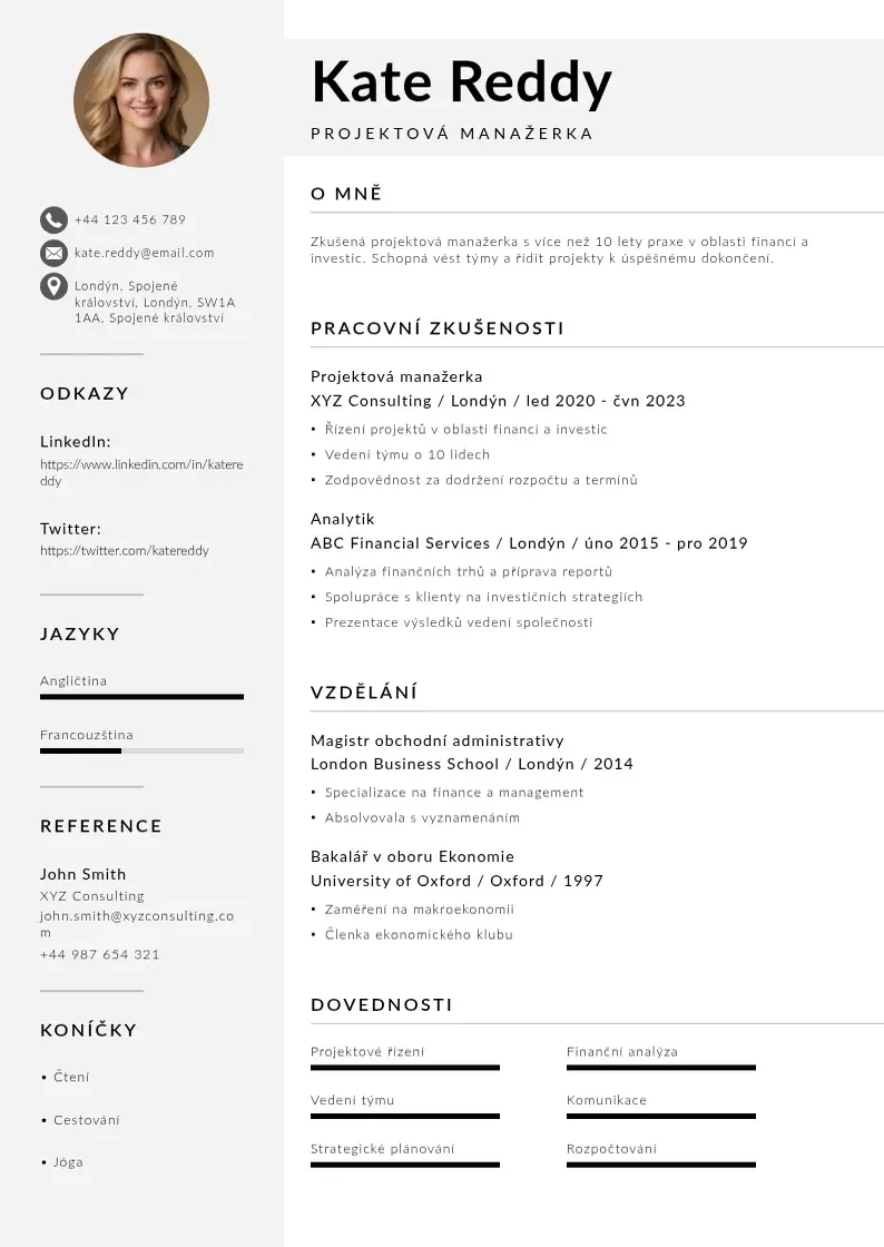 Mūsdienīga Zivotopis matky po materske CV veidne