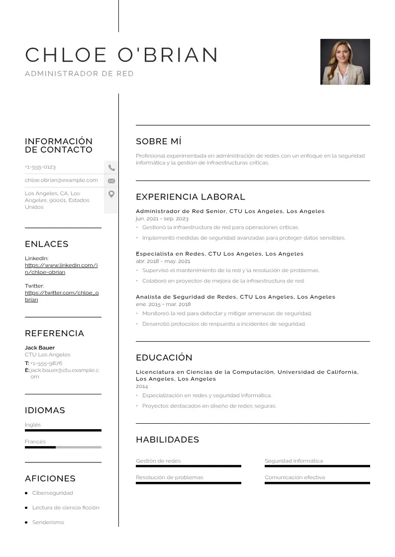 two column cv-administrador-de-red resume example