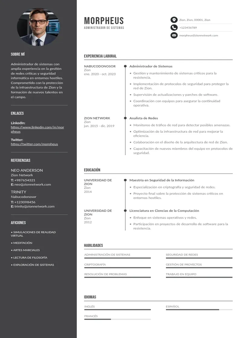 two column cv-administrador-de-sistemas resume example
