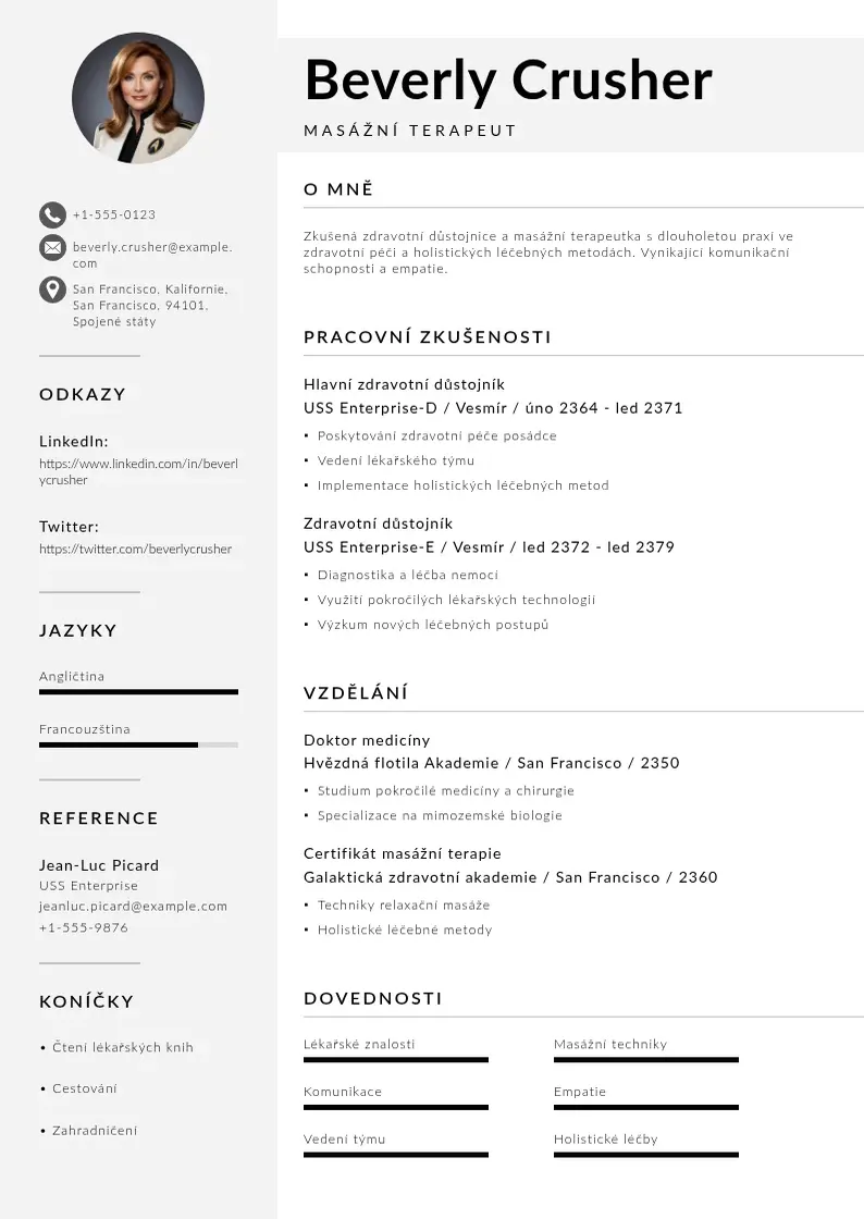 Mūsdienīga Masazni terapeut zivotopis CV veidne