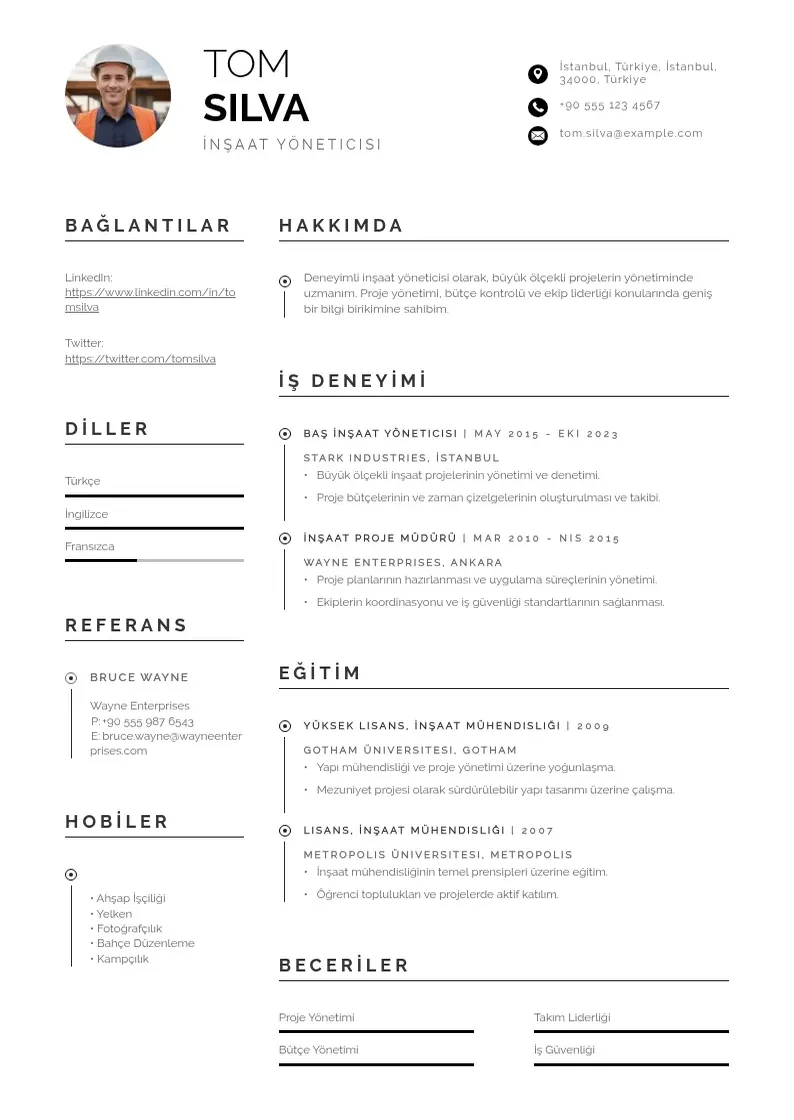 Profesionāla Insaat yoneticileri icin ozgecmis CV veidne