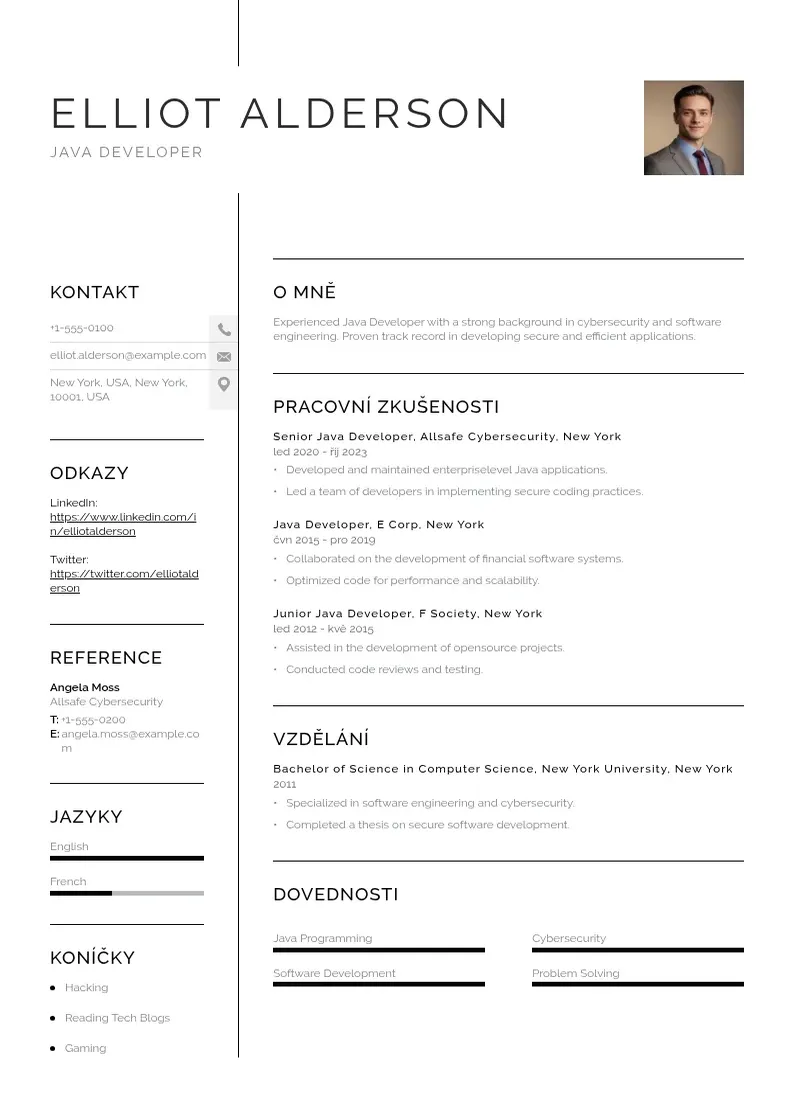 Vienkārša Vyvojar java zivotopis CV piemērs